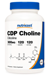 Nutricost CDP Choline (Citicoline) 300mg, 120 Vegetarian Capsules - Non-GMO, Vegetarian Friendly, Gluten Free.USA MENŞEİ.3543