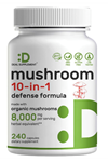 DEAL SUPPLEMENT  Organic 10-in-1 Mushroom  8,000mg Per Serving, 240 Capsules – Lions Mane, Turkey Tail, Reishi, Cordyceps & More Mushroom Complex – Immune, Energy & Nootropic Brain Support 