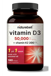 Naturebell  Vitamin D3 50,000 IU with K2 200 mcg, 180 Coconut Oil Softgels.Made ın Usa.3957